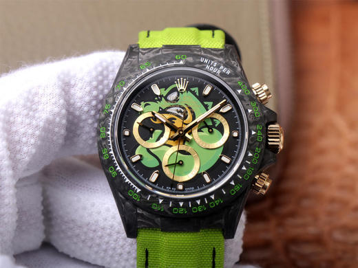 WWF劳li士，宇宙计时迪通拿系列，碳纤维材质打造，镜面双面电镀高透膜工艺，上海7750计时机芯，功能同步原装！男士腕表，绢丝表带，自动机械机芯，密底。 商品图0