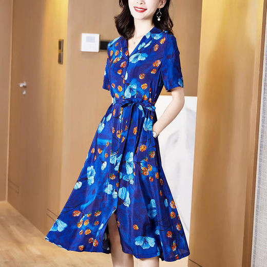 SM-8203563唯美百搭数码印花衬衫式真丝连衣裙 商品图0