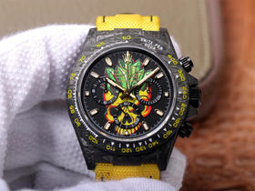 WWF劳li士，宇宙计时迪通拿系列，碳纤维材质打造，镜面双面电镀高透膜工艺，上海7750计时机芯，功能同步原装！男士腕表，绢丝表带，自动机械机芯，密底。