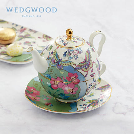 WEDGWOOD玮致活花间舞蝶一人悦享茶具三件组套装骨瓷欧式茶壶杯碟 商品图0
