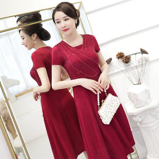 MLY-60631妈妈礼服连衣裙婚庆洋气醋酸料烫钻款 商品图2