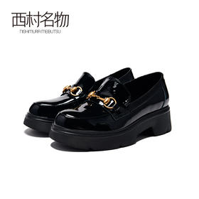 西村名物2020春季新款通勤厚底漆皮英伦风皮鞋牛皮革女鞋子X20AM19751