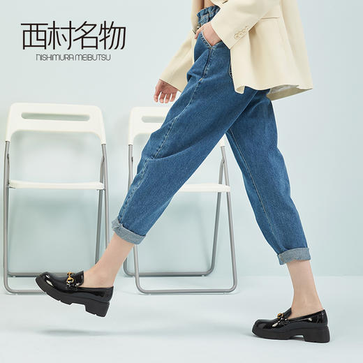 西村名物2020春季新款通勤厚底漆皮英伦风皮鞋牛皮革女鞋子X20AM19751 商品图4