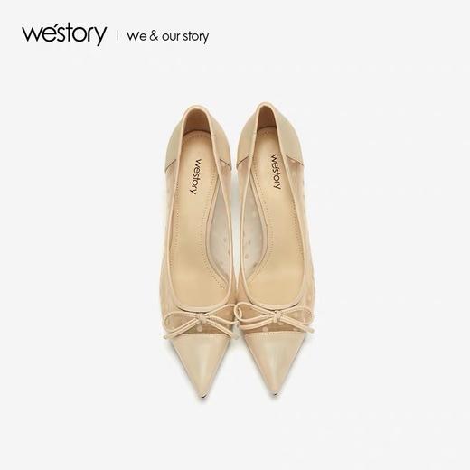 westory商场专柜同款夏季仙女波点网纱拼接蝴蝶结尖头高跟单鞋W29BH60461 商品图0