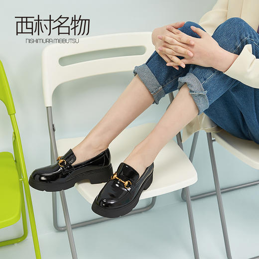 西村名物2020春季新款通勤厚底漆皮英伦风皮鞋牛皮革女鞋子X20AM19751 商品图3