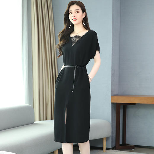WZNH-WJ16059明星同款优雅气质女装V领一步裙连衣裙 商品图2