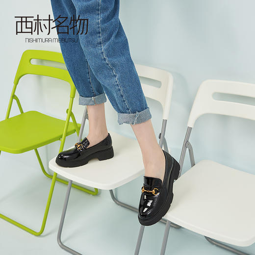 西村名物2020春季新款通勤厚底漆皮英伦风皮鞋牛皮革女鞋子X20AM19751 商品图1