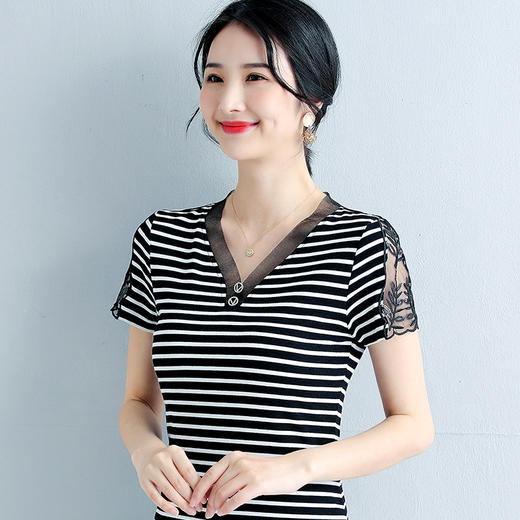 ZZ-LA06530针织衫半袖妈妈装短袖V领上衣显瘦潮体桖 商品图1