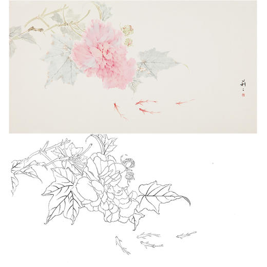 张莉莉横幅没骨画工笔花鸟白描底稿 ZA12 商品图0