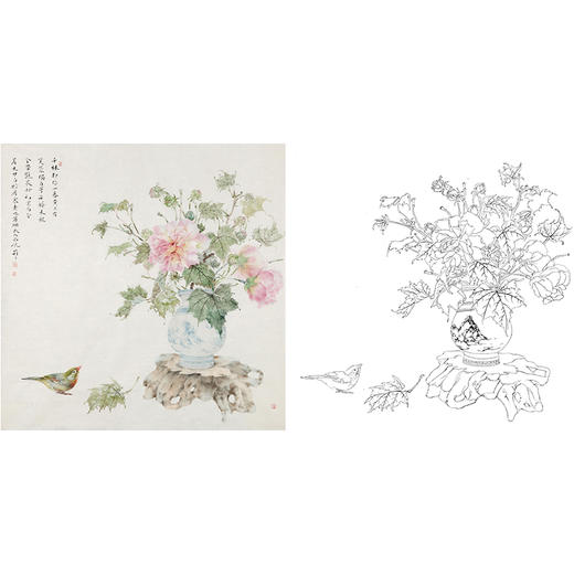 张莉莉没骨画工笔花鸟白描底稿-斗方小品册页 ZA02 商品图0