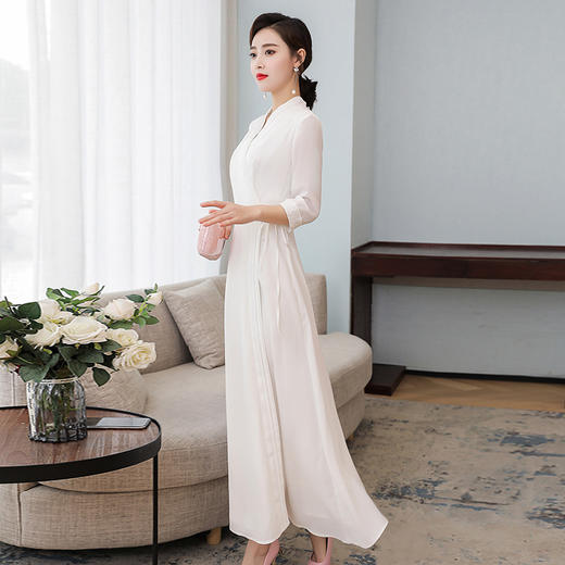 LF-LF9381(网红同款茶服)气质女神范收腰白色仙气古风连衣裙 商品图2