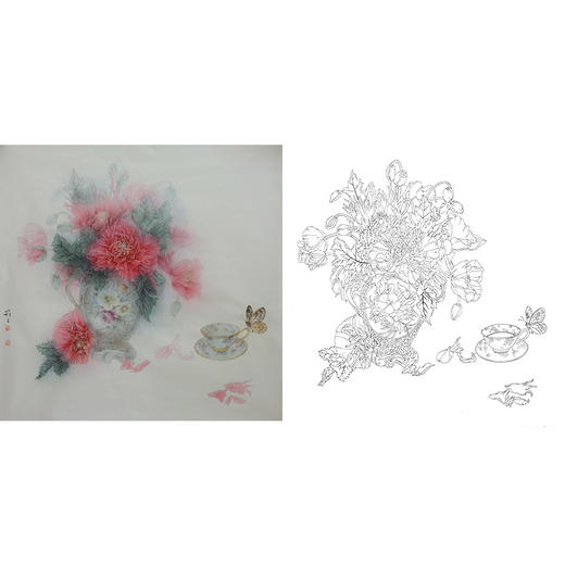 张莉莉没骨画工笔花鸟白描底稿-斗方小品册页 ZA01 商品图0