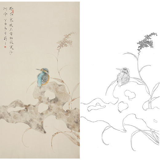 张莉莉竖幅没骨画工笔花鸟白描底稿 ZA05 商品图0
