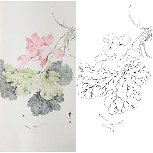 张莉莉竖幅没骨画工笔花鸟白描底稿 ZA14 商品图0