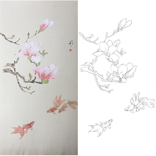 张莉莉竖幅没骨画工笔花鸟白描底稿 ZA16 商品图0