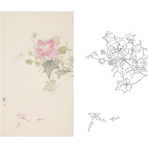 张莉莉竖幅没骨画工笔花鸟白描底稿 ZA22 商品图0