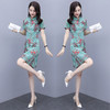WZNH-QY20571夏季时尚立领盘扣收腰显瘦印花复古连衣裙 商品缩略图2