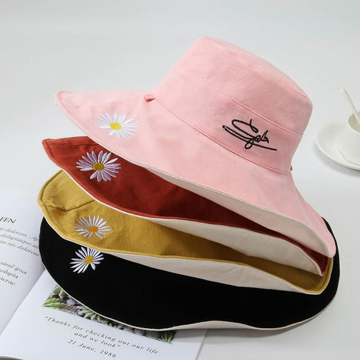 LF-大檐雏菊渔夫帽夏季遮阳双面戴透气薄款日系网红盆帽沙滩帽ZXH 商品图1