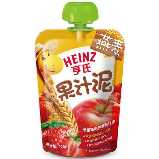亨氏燕麦果汁泥苹果草莓口味120g 商品图0