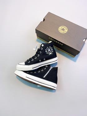 Converse花环拉链系列 小红书主推款 日本限定匡威 Converse ALL STAR FLOWcROWN 常青藤米白/黑色/樱花粉 侧拉链高帮花环刺绣 小花logo 可爱帆布板鞋