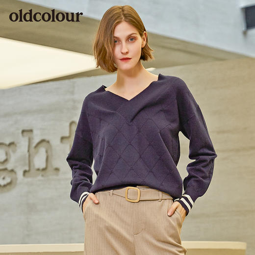 oldcolour新款V领修身针织衫女长袖套头衫女装 商品图0