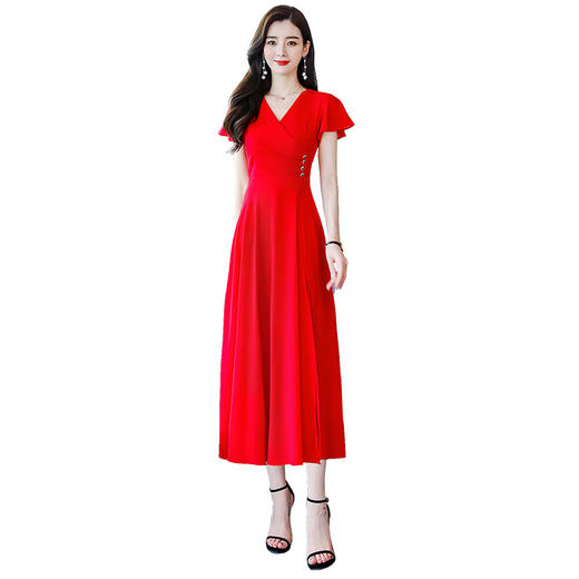 WZNH-MJ2057新款女装长款显瘦短淑女短袖雪纺连衣裙 商品图4