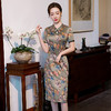 ZAYS-新品仿香云纱短袖低领中老年妈妈装气质宴会礼服旗袍 商品缩略图3