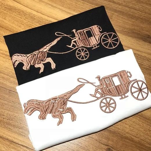 恐龙马车万针刺绣 黑白经典情侣款t恤 商品图5