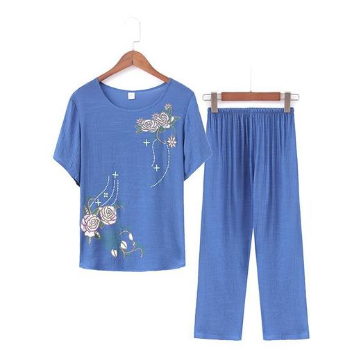 MQ-3427-2017夏季新款宽松凉爽短袖上衣七分裤棉麻两件套YY 商品图1