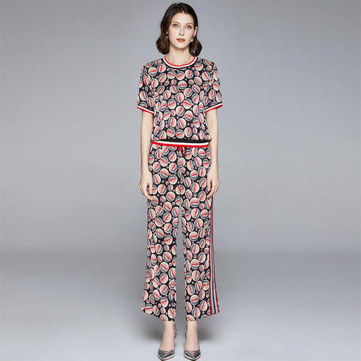 BHS-020216156时尚休闲撞色罗纹印花套装 商品图2