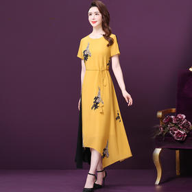 WXY-W-YE-26153W双绉真丝裙子新款圆领气质淑女大码显瘦蚕丝裙