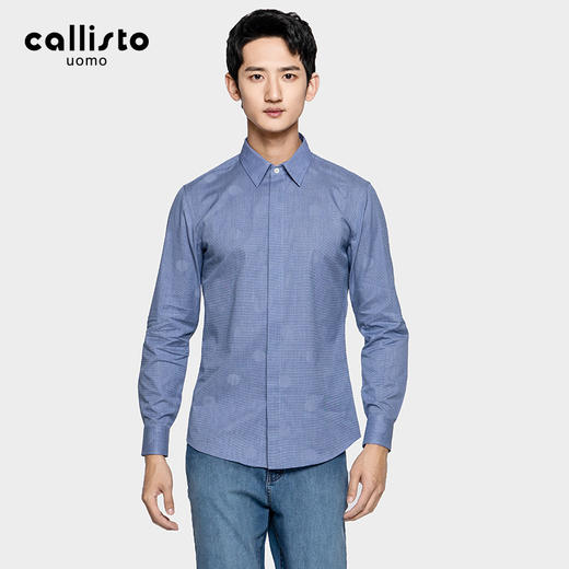 callisto波点暗提花尖领衬衫APCSL010BL 商品图0
