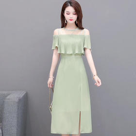 YWE-KED936636女人味气质高贵露肩女中长款连衣裙