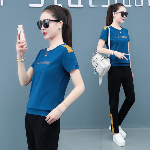 韩版时尚，休闲短袖印花95棉运动两件套TR-LM82088 商品图0