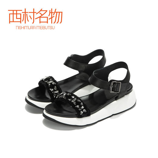 西村名物水钻厚底一字带运动风凉鞋X282G21161 商品图2