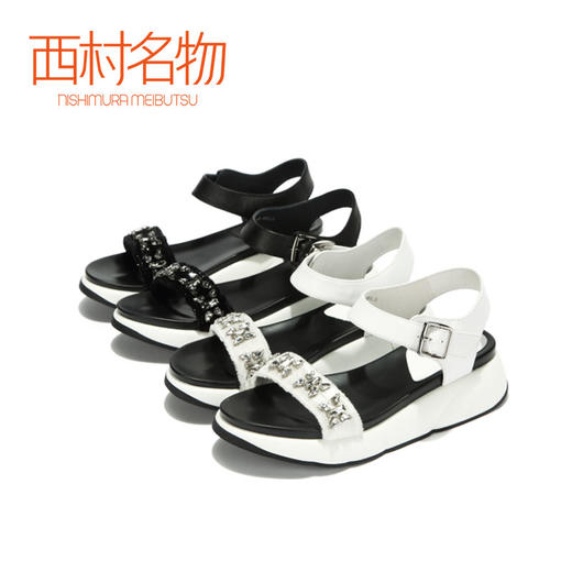 西村名物水钻厚底一字带运动风凉鞋X282G21161 商品图1