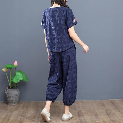 W-6885新品民族风复古棉麻刺绣休闲短袖上衣灯笼裤两件套 商品图4