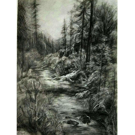 张粤成 素描作品《林间小溪》 商品图0