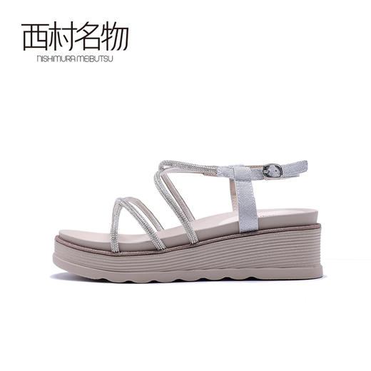 西村名物2020夏女钻扣系列凉鞋外穿时尚平底一字带仙女风鞋X20BG23821 商品图4