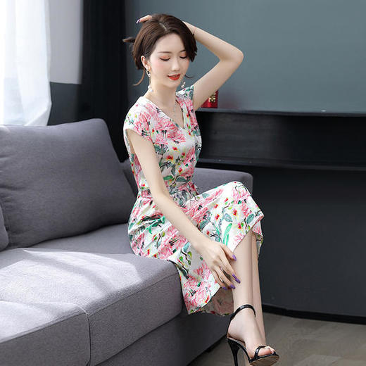 ASE-2282真丝桑蚕丝印花复古连衣裙 商品图3