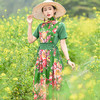 FF-ED0597（翠绿色送领巾）实拍田园风古典女装收腰连衣裙宽松短袖棉麻长裙 商品缩略图2