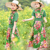 FF-ED0597（翠绿色送领巾）实拍田园风古典女装收腰连衣裙宽松短袖棉麻长裙 商品缩略图0