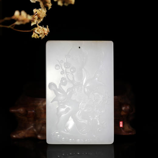 和田玉（羊脂玉）玉牌--喜上眉梢   151.18g 商品图0