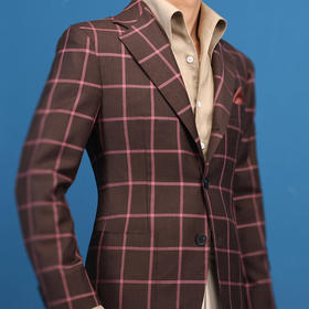 意式风全麻衬暗红大格纹西装夹克定制-多美Dormeuil面料（预定）