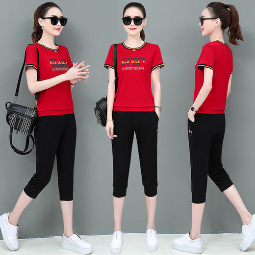 WH-夏季新款时尚休闲七分裤运动服套装 商品图3