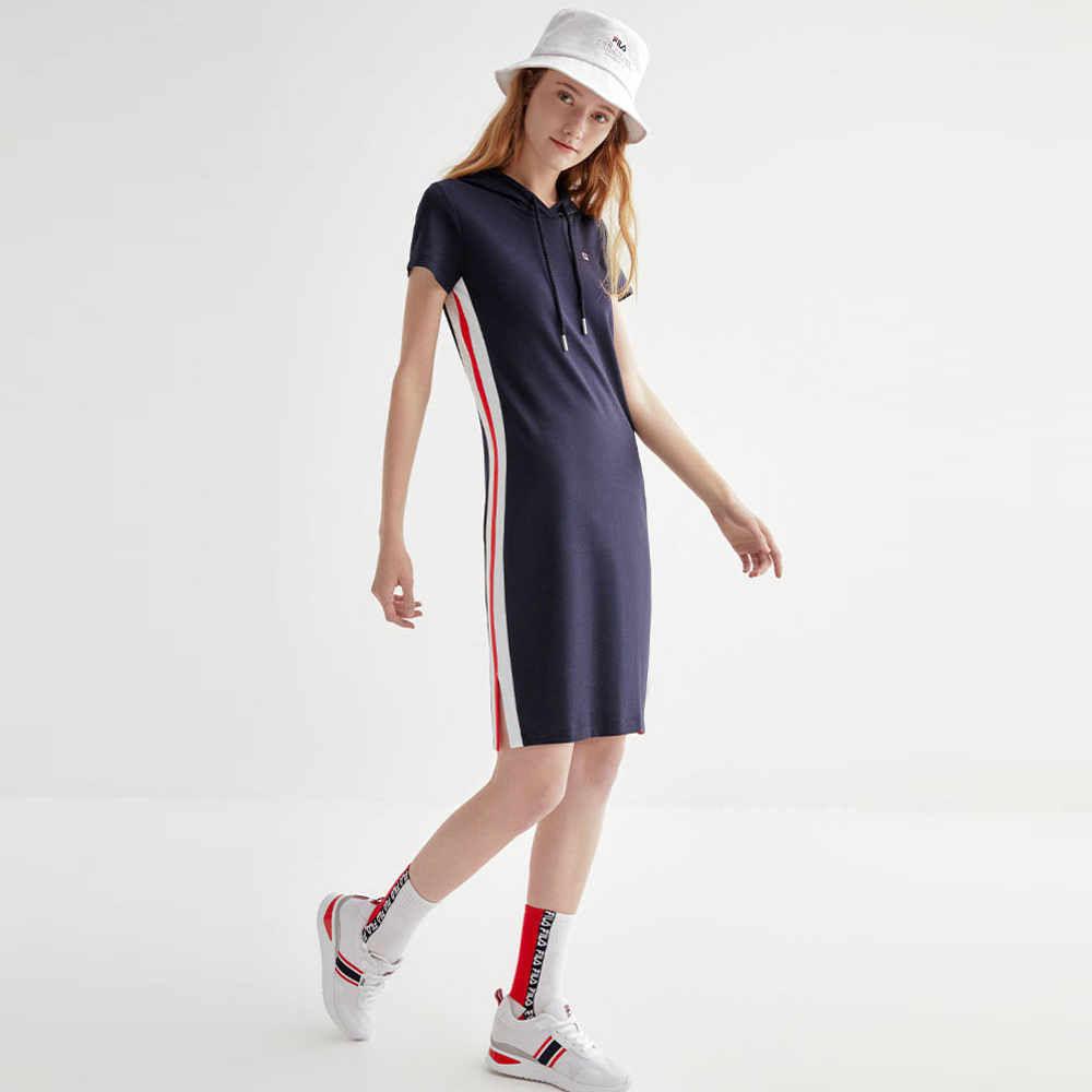 fila 斐乐 2020夏季新款女子连衣裙连帽运动针织女裙