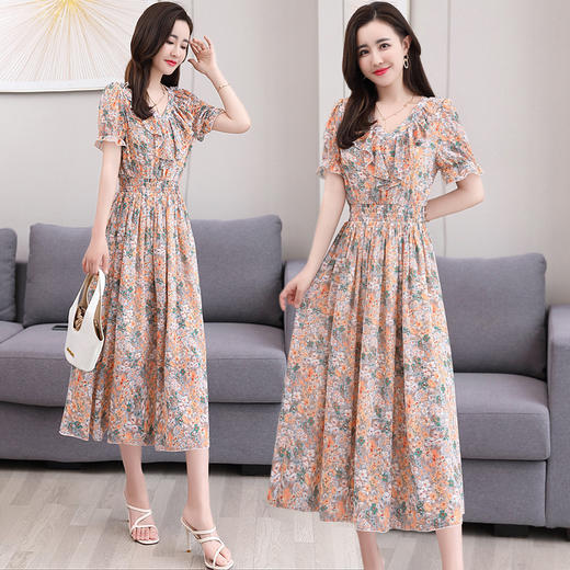 WZNH-WX33039夏新款韩版时尚气质优雅修身过膝中长款连衣裙 商品图1