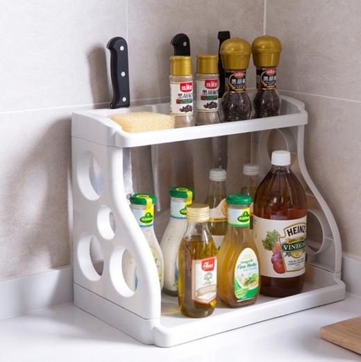【厨房置物架】*双层厨房置物架调味料收纳架落地塑料刀架调料架调味品架子 商品图0