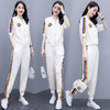 WZNH-ANY216新品钉珠棒球服外套+撞色彩条纹束脚裤两件套 商品缩略图0