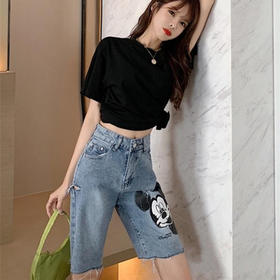 ★娅媚姿高腰显瘦牛仔短裤